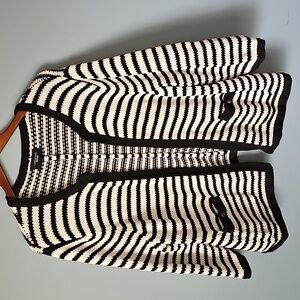Land's End Outfitters Black & White Striped 3/4 Sleeve Open Cardigan Size